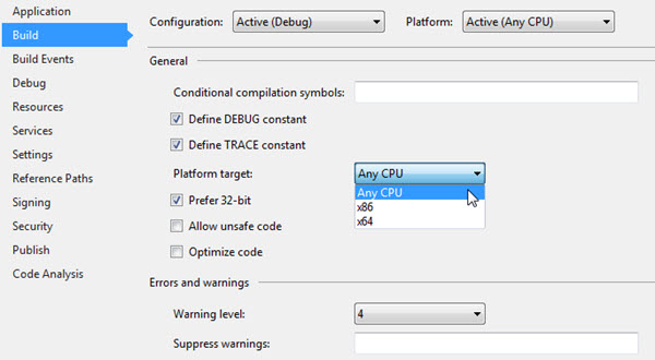 Visual Studio 2012 Platform Target Any CPU Prefer 32-bit